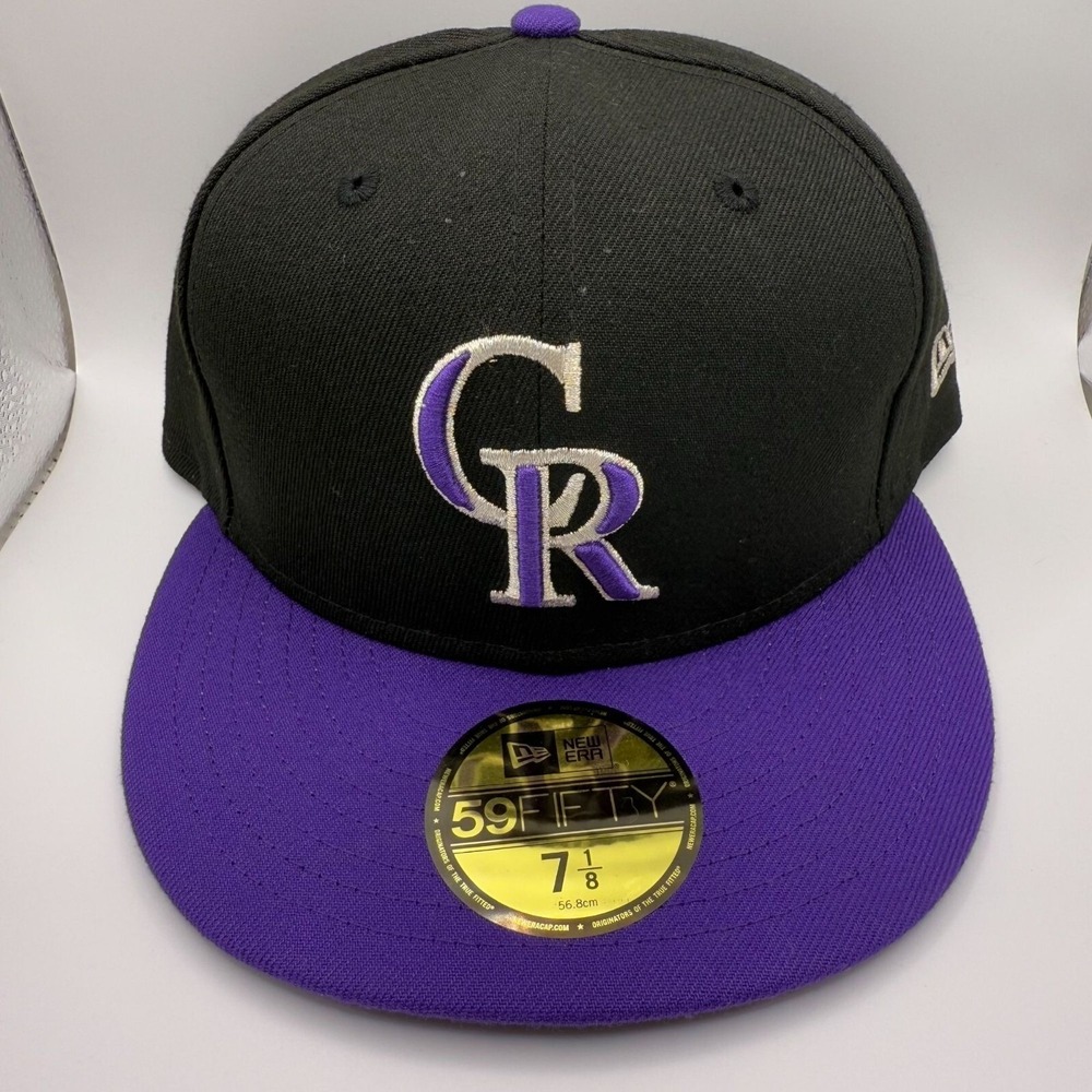 New Era 59Fifty Colorado Rockies MLB Fitted Hat Black /Purple Size 7 1/8